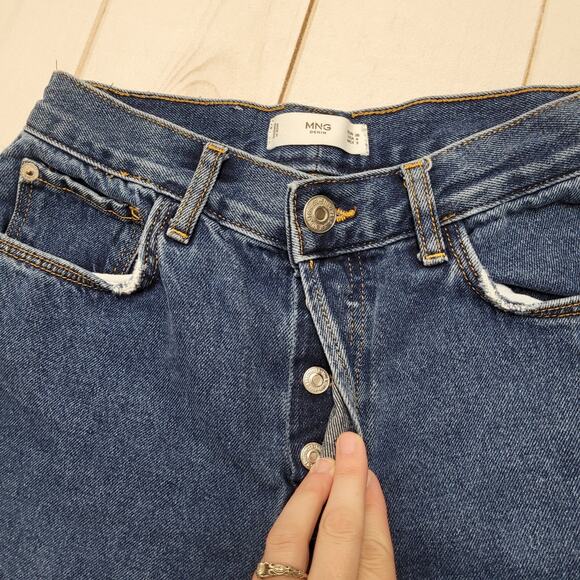 MNG high rise wide leg flare jeans button fly distressed hem rigid - Picture 4 of 12